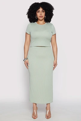 Womens Plus Size Almost Famous Ribbed Knit Skirt, Green, Size 3X