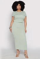 Womens Plus Size Almost Famous Ribbed Knit Skirt, Green, Size 3X