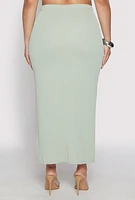 Womens Plus Size Almost Famous Ribbed Knit Skirt, Green, Size 3X