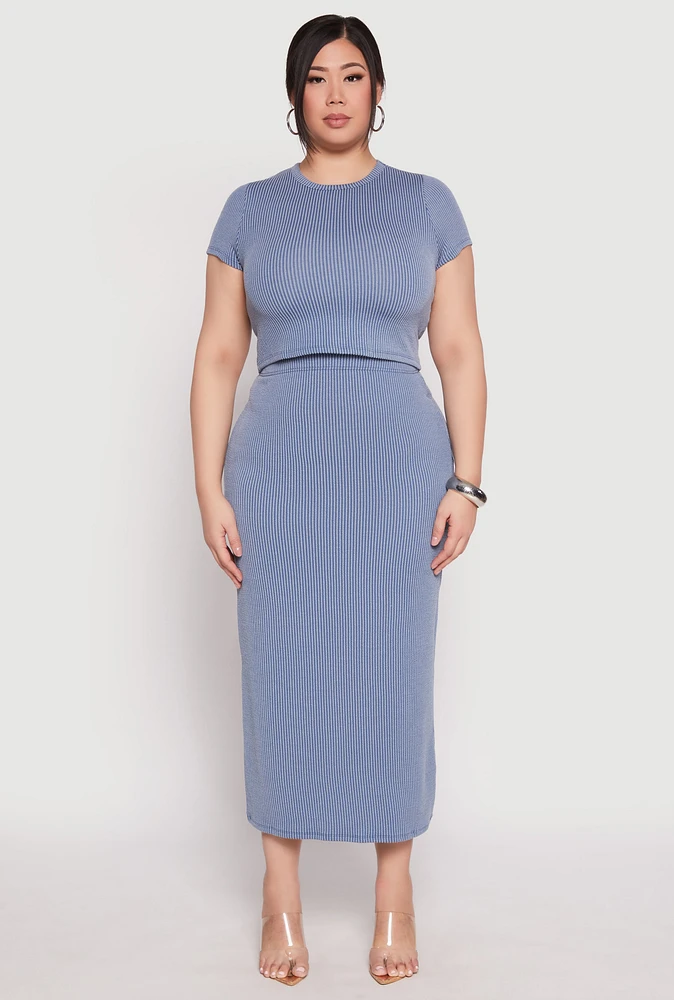 Womens Plus Size Almost Famous Ribbed Knit Skirt, Blue, Size 1X