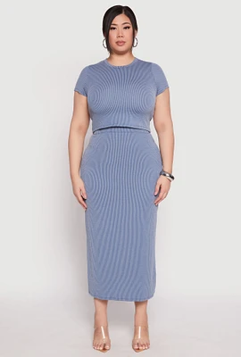 Womens Plus Size Almost Famous Ribbed Knit Skirt, Blue, Size 1X