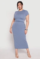 Womens Plus Almost Famous Ribbed Knit Skirt, Blue,