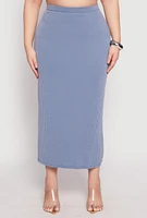 Womens Plus Almost Famous Ribbed Knit Skirt, Blue,