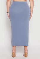 Womens Plus Almost Famous Ribbed Knit Skirt, Blue,