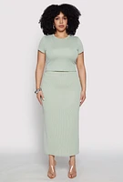 Womens Plus Size Almost Famous Ribbed Knit Crop Top, Green, Size 3X