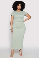 Womens Plus Size Almost Famous Ribbed Knit Crop Top, Green, Size 3X
