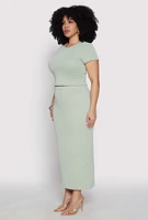 Womens Plus Size Almost Famous Ribbed Knit Crop Top, Green, Size 3X