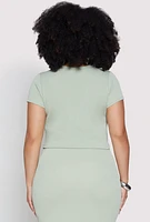 Womens Plus Size Almost Famous Ribbed Knit Crop Top, Green, Size 3X