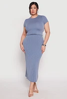 Womens Plus Size Almost Famous Ribbed Knit Crop Top, Blue, Size 2X