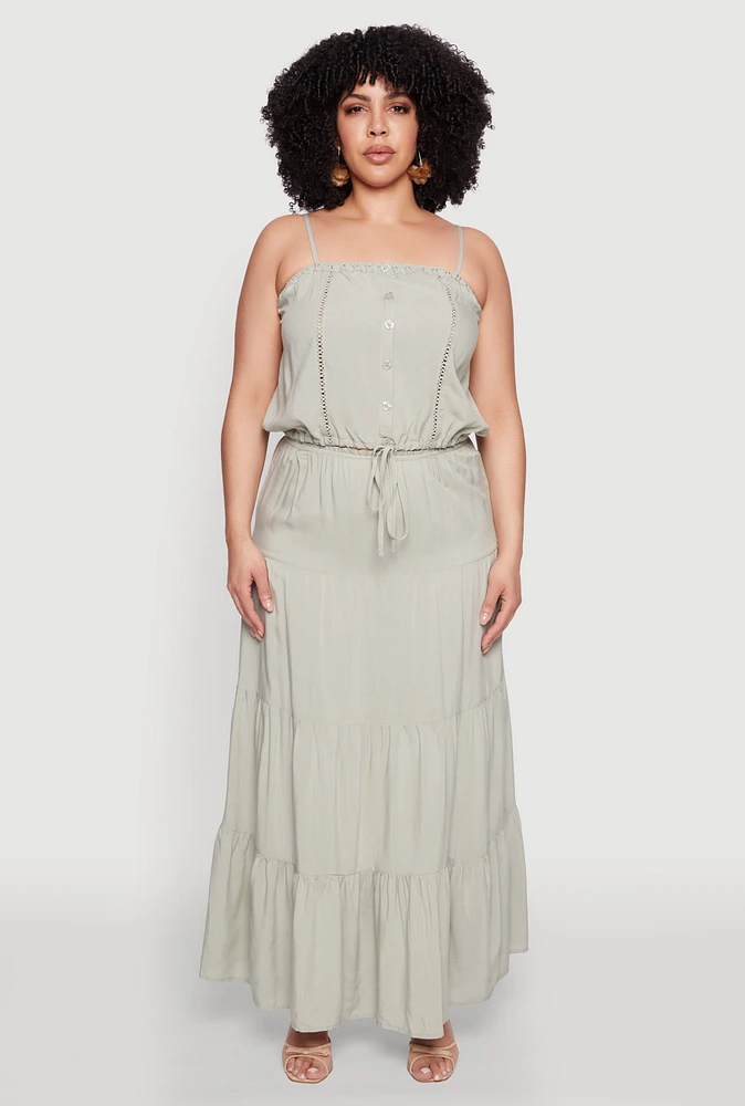 Womens Plus Size Almost Famous Tiered Skirt, Green, Size 2X