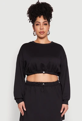 Womens Plus Almost Famous Long Sleeve Cropped Sweatshirt, Black,