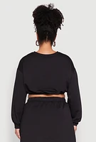 Womens Plus Almost Famous Long Sleeve Cropped Sweatshirt, Black,