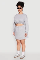 Womens Plus Size Almost Famous Long Sleeve Cropped Sweatshirt, Grey, Size 1X