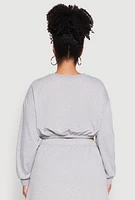 Womens Plus Size Almost Famous Long Sleeve Cropped Sweatshirt, Grey, Size 1X