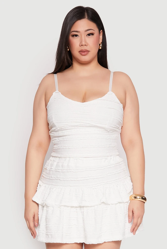 Womens Plus Size Almost Famous Tiered Cropped Cami, White, Size 2X