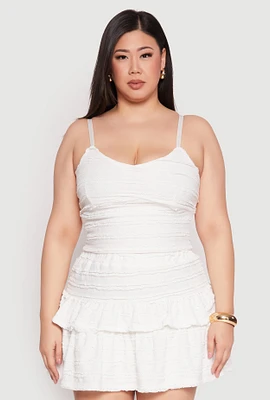 Womens Plus Size Almost Famous Tiered Cropped Cami, White, Size 2X