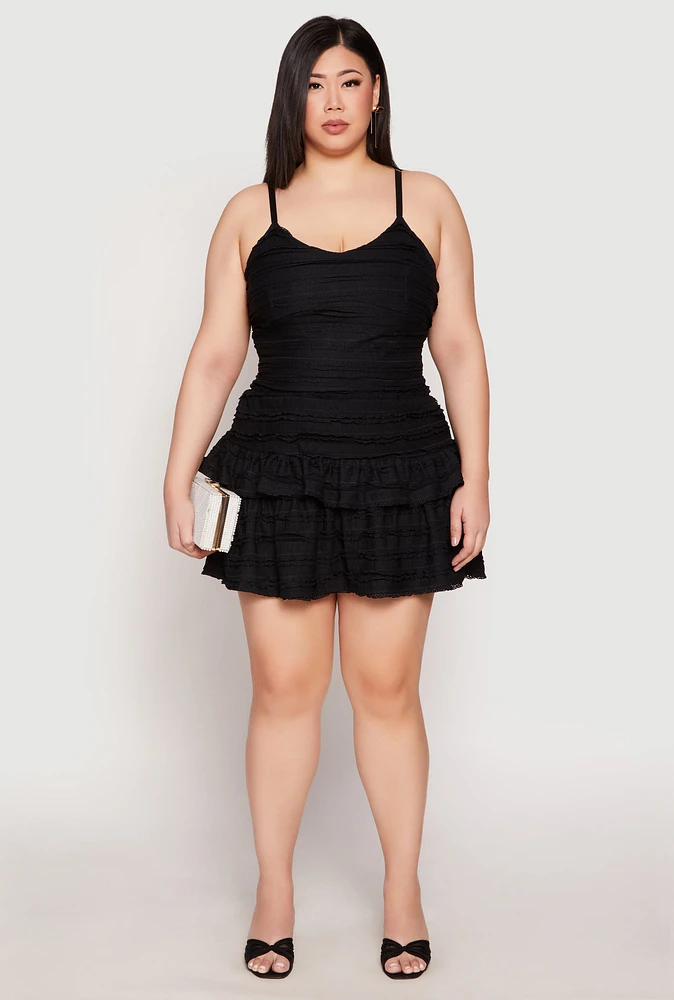 Womens Plus Size Almost Famous Tiered Mini Skirt, Black, Size 3X