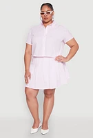 Womens Plus Size Almost Famous Striped Seersucker Cropped Shirt, Pink, Size 2X