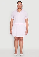 Womens Plus Size Almost Famous Striped Seersucker Cropped Shirt, Pink, Size 2X