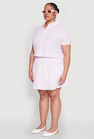 Womens Plus Size Almost Famous Striped Seersucker Cropped Shirt, Pink, Size 2X