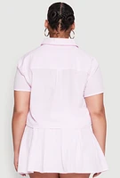 Womens Plus Size Almost Famous Striped Seersucker Cropped Shirt, Pink, Size 2X