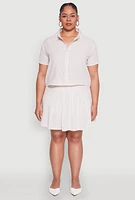 Womens Plus Almost Famous Striped Seersucker Cropped Shirt, Beige,