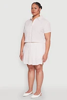 Womens Plus Size Almost Famous Striped Seersucker Cropped Shirt, Beige, Size 3X