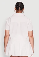 Womens Plus Almost Famous Striped Seersucker Cropped Shirt, Beige,