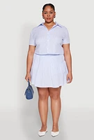Womens Plus Size Almost Famous Striped Seersucker Cropped Shirt, Blue, Size 2X