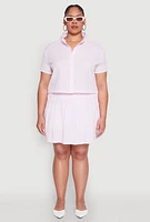 Womens Plus Almost Famous Striped Seersucker Pleated Skirt, Pink,
