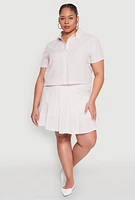 Womens Plus Size Almost Famous Striped Seersucker Pleated Skirt, Khaki, Size 1X