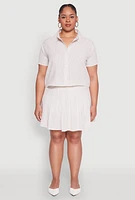 Womens Plus Size Almost Famous Striped Seersucker Pleated Skirt, Khaki, Size 1X