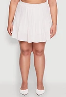 Womens Plus Size Almost Famous Striped Seersucker Pleated Skirt, Khaki, Size 1X
