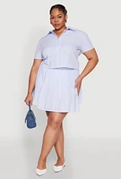 Womens Plus Almost Famous Striped Seersucker Pleated Skirt,