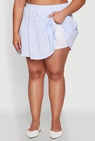 Womens Plus Almost Famous Striped Seersucker Pleated Skirt,