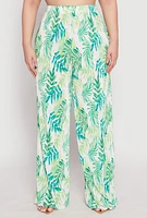 Womens Plus Almost Famous Plisse Leaf Print Pants,