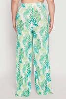 Womens Plus Almost Famous Plisse Leaf Print Pants,