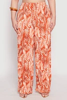Womens Plus Size Almost Famous Plisse Leaf Print Pants, Orange