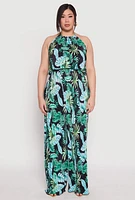 Womens Plus Size Almost Famous Tropical Plisse Palazzo Pants, Multi, Size 1X