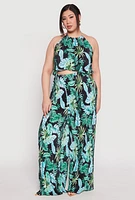 Womens Plus Size Almost Famous Tropical Plisse Palazzo Pants, Multi, Size 1X