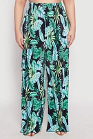 Womens Plus Size Almost Famous Tropical Plisse Palazzo Pants, Multi, Size 1X