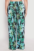 Womens Plus Almost Famous Tropical Plisse Palazzo Pants, Multi,