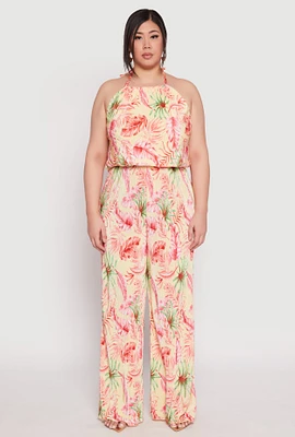Womens Plus Size Almost Famous Tropical Plisse Palazzo Pants, Multi, Size 3X