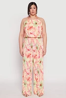 Womens Plus Size Almost Famous Tropical Plisse Palazzo Pants, Multi, Size 3X