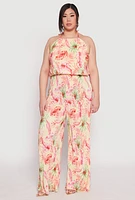 Womens Plus Size Almost Famous Tropical Plisse Palazzo Pants, Multi, Size 3X