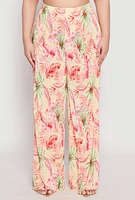 Womens Plus Size Almost Famous Tropical Plisse Palazzo Pants, Multi, Size 3X
