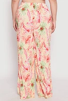 Womens Plus Size Almost Famous Tropical Plisse Palazzo Pants, Multi, Size 3X