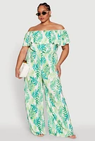 Womens Plus Almost Famous Leaf Print Off the Shoulder Top,