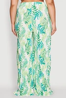 Womens Plus Size Almost Famous Plisse Leaf Print Pants, Green, Size 2X