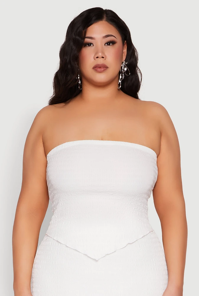 Womens Plus Size Almost Famous Textured Hanky Hem Tube Top, White, Size 1X
